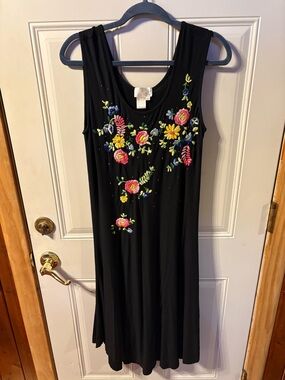 Soft Surroundings Small Black Embroidered Dress Floral Boho Sleeveless Midi